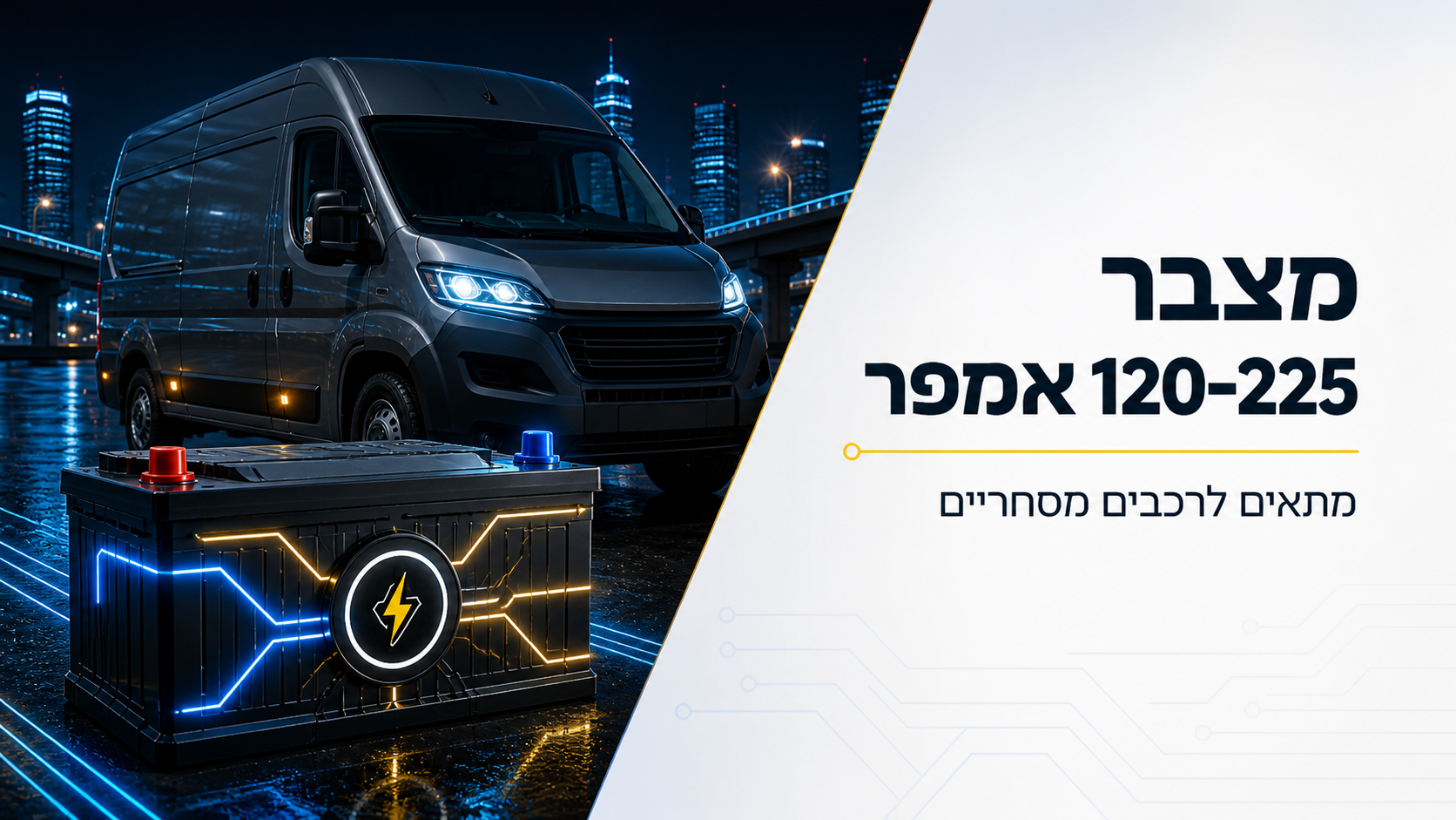 מצבר 120–225 אמפר לרכב מסחרי כולל התקנה עד הבית
